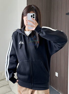 25新款阿迪达斯男子针织夹克休闲连帽外套跑步运动拉链卫衣JD1870