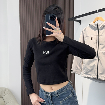 MLB女NY小标刺绣短款长袖运动T恤