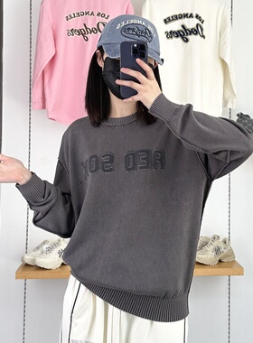 25新款MLB情侣针织衫男女字母印花复古水洗毛衣套头衫3AKPB0251