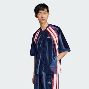 拉链衬衫 拼接宽松运动休闲短袖 JD5410 Adidas阿迪达斯男士 25新款