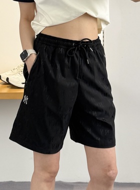 25新款MLB情侣短裤男女NY暗纹老花满印梭织休闲运动裤3ASMM0153