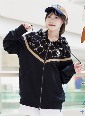 24新款MLB男女情侣钻石老花小logo宽松舒适拉链连帽外套3ATRM0144