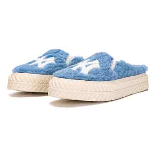 秋冬新款MLB拖鞋男女NY刺绣保暖羊羔绒半拖一脚蹬休闲鞋3AMUUD216