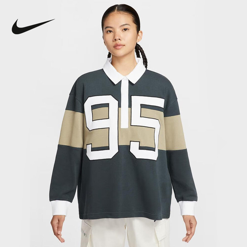 NIKE耐克女子25冬季运动休闲训练健身刺绣宽松长袖POLO衫HV4034