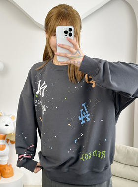 25秋季新款MLB卫衣男女NY手绘涂鸦印花运动休闲套头衫3AMTG0154