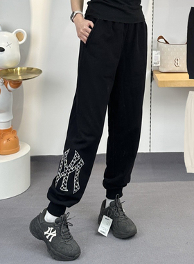 MLB男女25春季新款情侣老花大logo舒适卫裤休闲束脚长裤3APTM0151