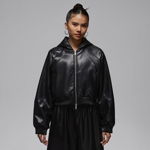 耐克女子连帽棉服合成革夹克外套