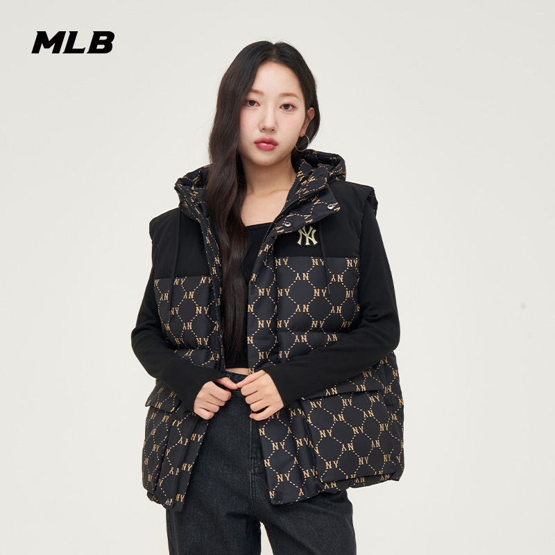MLB羽绒马甲男女NY复古老花背心