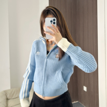 Adidas阿迪达斯三叶草女子条纹运动修身针织外套KF0718/KF0719