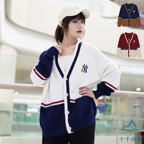 MLB男女NY洋基队拼接学院风毛衣