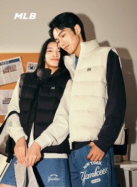 MLB羽绒马甲男女大logo时尚背心户外保暖无袖外搭3ADVB0336