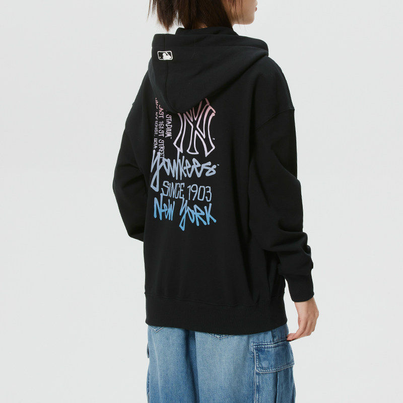 MLB男女款26春季新款渐变涂鸦拉链休闲连帽运动卫衣开衫3ATRB0361