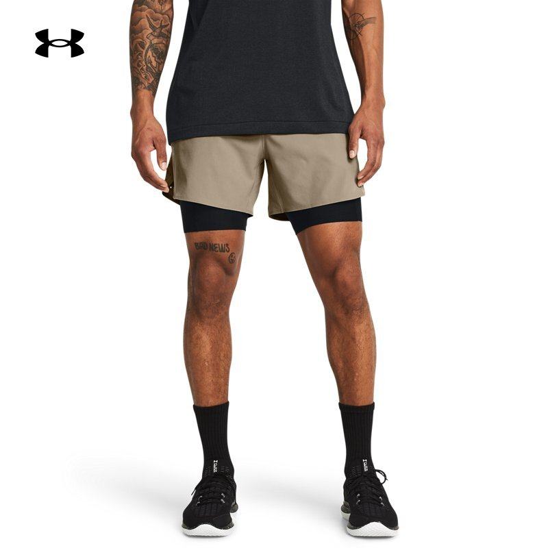 安德玛UA春夏季Peak男子梭织训练跑步健身运动二合一短裤1378604