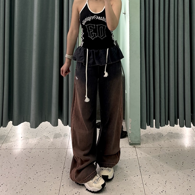 阿迪达斯三叶草女花边运动牛仔裤