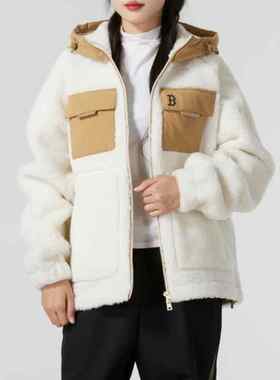 24新款MLB情侣外套男女NY经典口袋拼接仿羊羔绒夹克外套3AFDB0146