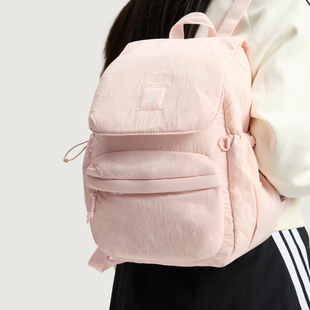 2025秋Adidas阿迪达斯多巴胺粉色软包女翻盖多口袋双肩背包KF2490