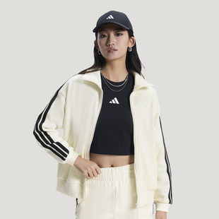 adidas阿迪达斯纯棉提花三条纹休闲外套女立领夹克KS2817/KS2816
