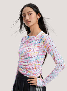 adidas阿迪达斯三条纹舞动系列LOGO满印长袖女T恤KR7600/KS5308