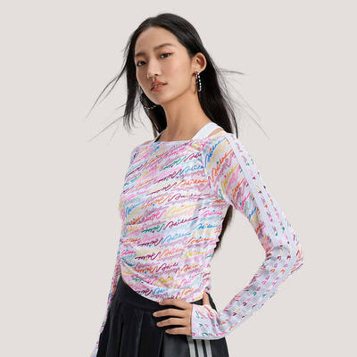 阿迪达斯三条纹舞动长袖女T恤