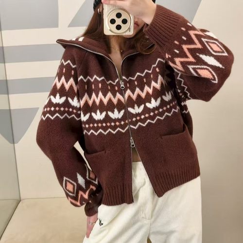 阿迪达斯女运动保暖毛衣夹克外套