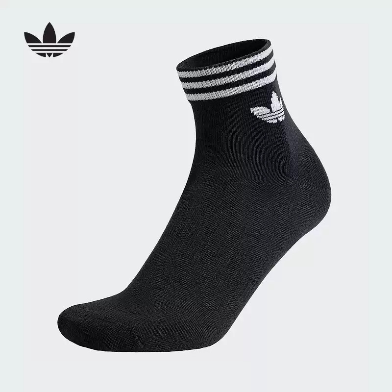 adidas阿迪达斯三叶草及踝短袜男女舒适黑色三双装运动船袜KA9263