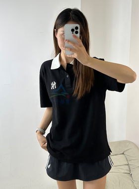26新款MLB情侣短袖男女NY学院风撞色POLO衫翻领运动T恤3APQV0263