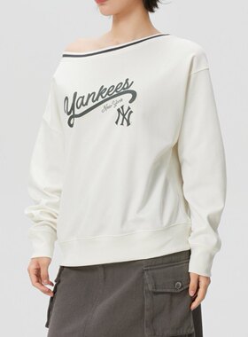 MLB露肩卫衣26春款复古字母NY女子学院风宽松运动套头衫3FMTV1461