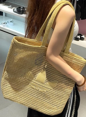 Adidas阿迪达斯三叶草大容量镂空编织单肩包托特包KC1421/KW2006