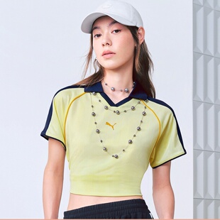 PUMA彪马宽松短款经典T7足球短袖T恤女子V领球衣运动上衣 633973