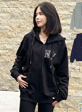 24新款MLB情侣外套男女NY镂空大标连帽拉链针织运动夹克3ATRB3044