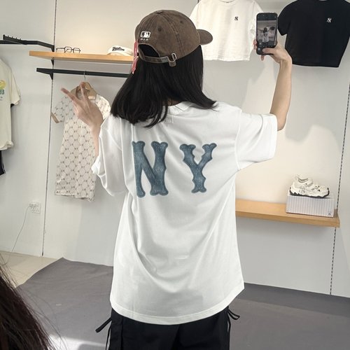 MLB短袖男女NY仿牛仔老花印花T恤