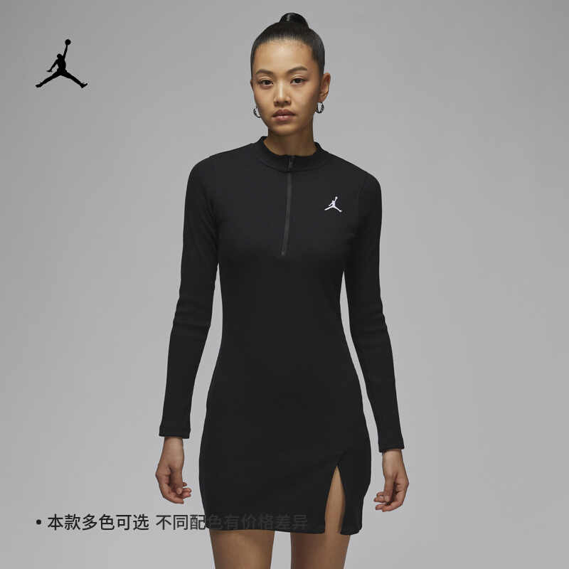 Jordan耐克乔丹女子长袖针织连衣裙25春季新款开衩休闲裙子HF9478