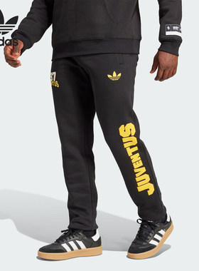 Adidas阿迪达斯三叶草男新款休闲运动加绒保暖印花束脚长裤JF2569