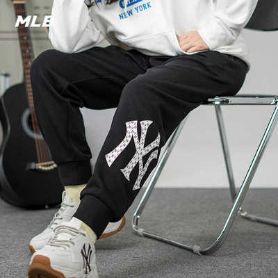 MLB男女复古老花宽松束脚长裤