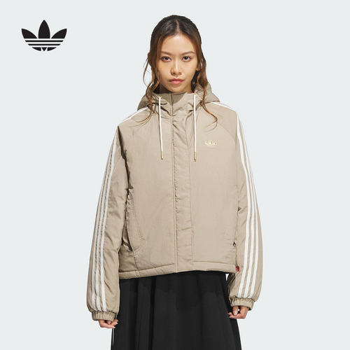 阿迪达斯梭织保暖连帽运动棉服女