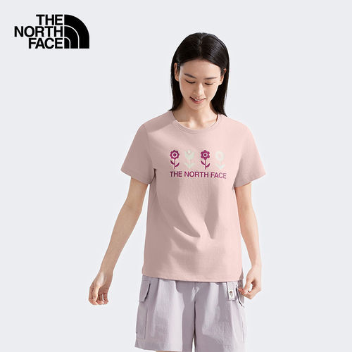 北面女短袖纯棉印花圆领运动T恤