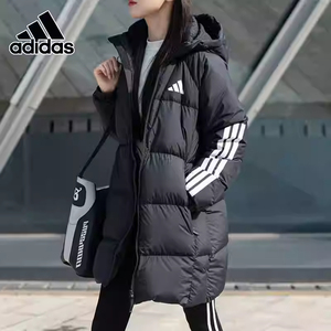 阿迪达斯女士拒水中长款羽绒服
