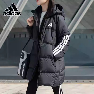 阿迪达斯女士拒水中长款羽绒服