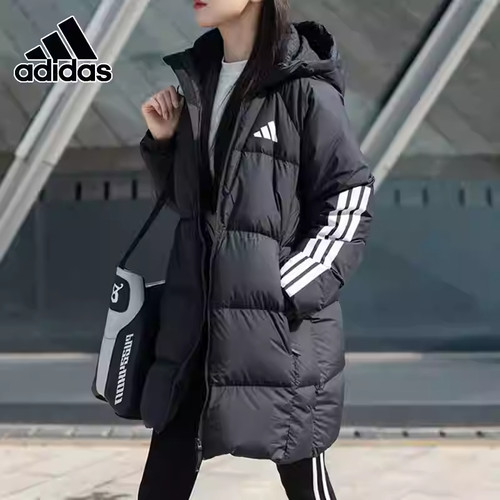 阿迪达斯女士拒水中长款羽绒服