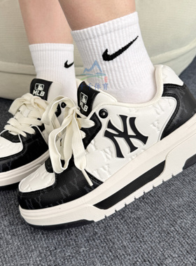 MLB男女25春季新款印刻老花厚底增高运动学长鞋休闲板鞋3ASXM075N