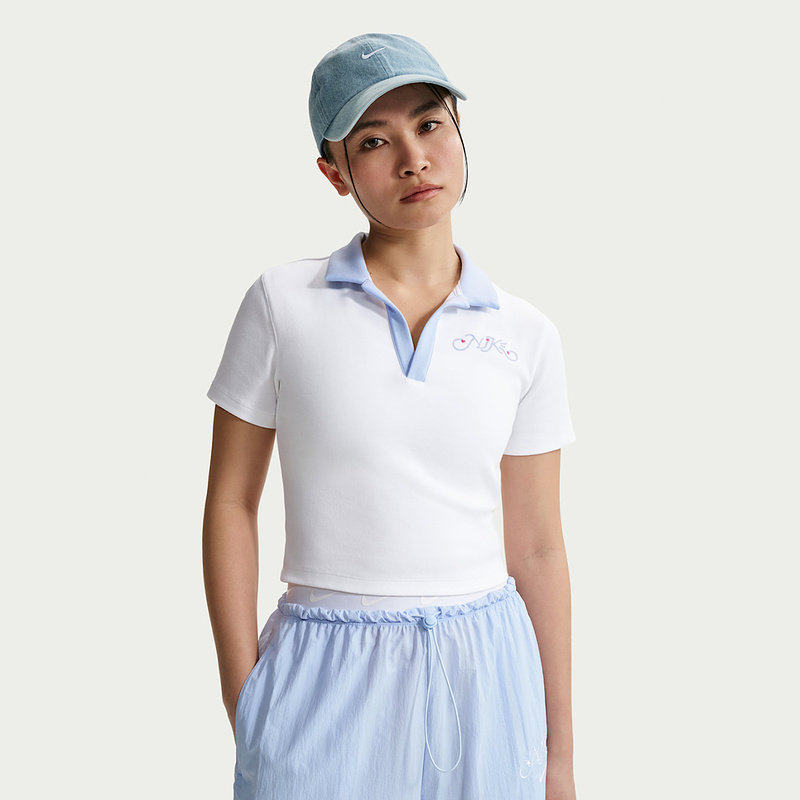 26夏季新款NIKE耐克女短袖翻领POLO衫刺绣休闲短款运动T恤IR7565