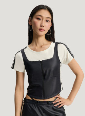 26新款adidas阿迪达斯女子三条纹舞动系列叠搭拉链背心马甲KX8900