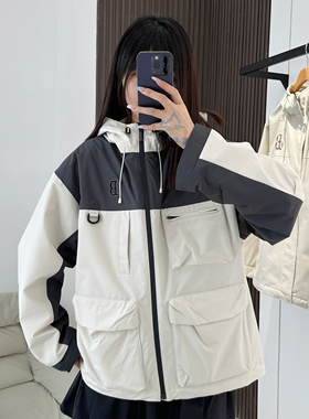 25秋季新款MLB冲锋衣外套男女NY防泼水连帽拼接运动夹克3AWJB0554