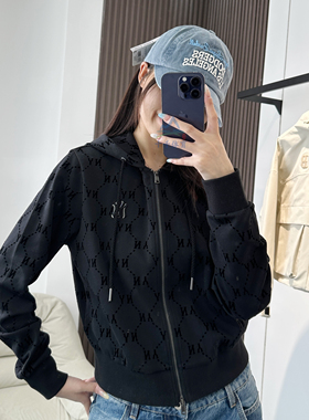 25新款MLB女款外套NY钻石老花满印连帽短款开衫运动夹克3FTRM0154