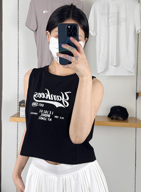 MLB无袖T恤25夏季女款NY复古学院风字母印花短款T恤背心3FTOV0253