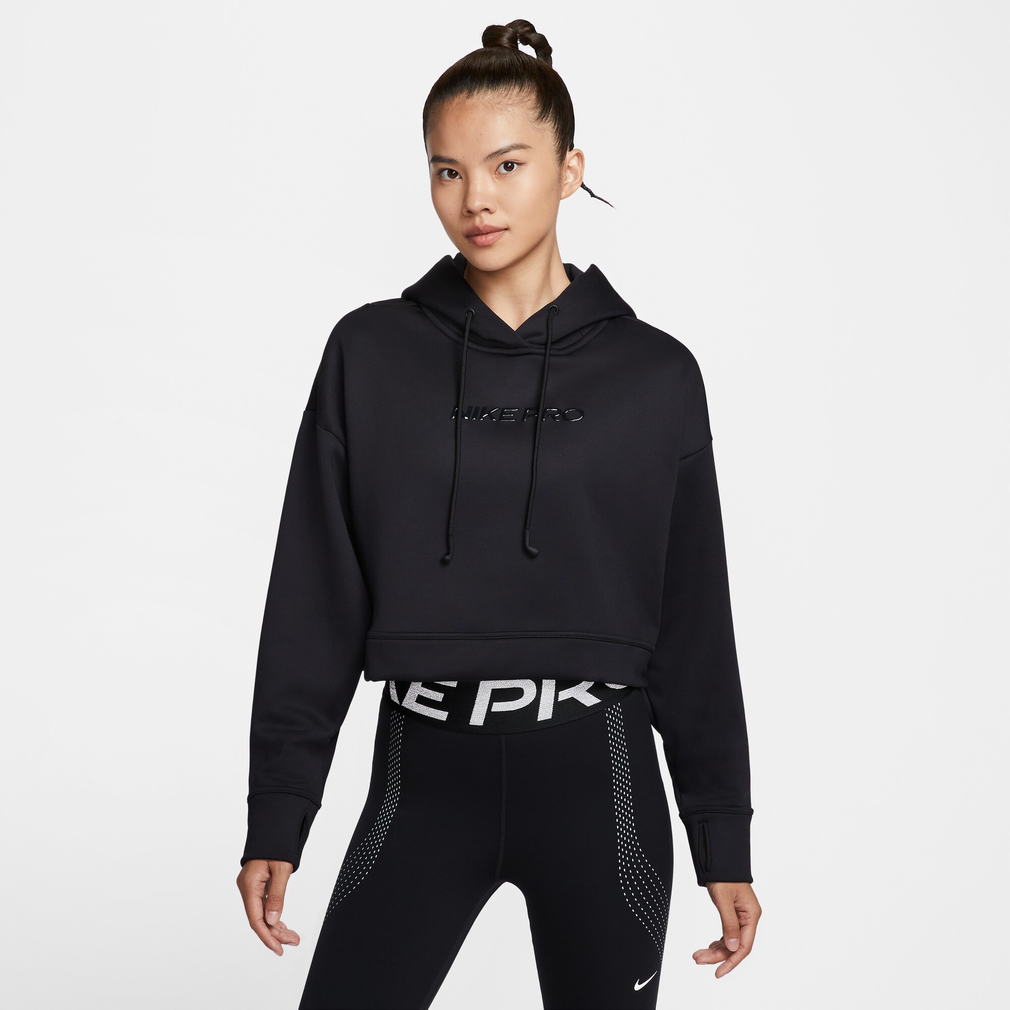 Nike耐克女士25冬季连帽卫衣宽松加绒短款运动训练套头衫HV3601