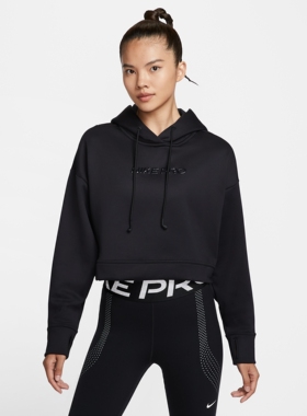 Nike耐克女士25冬季连帽卫衣宽松加绒短款运动训练套头衫HV3601