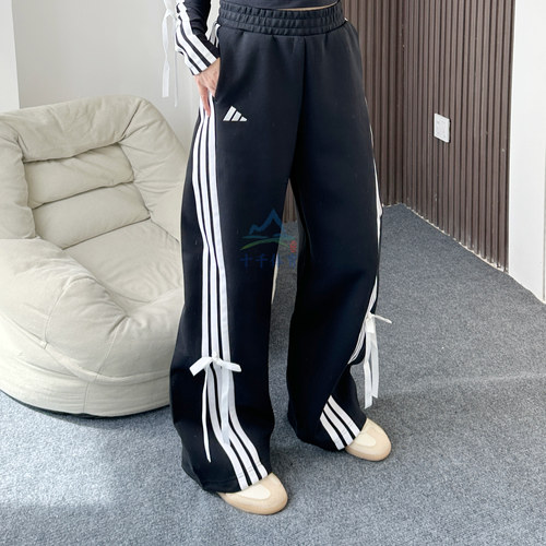 阿迪达斯三条纹女蝴蝶结香蕉长裤
