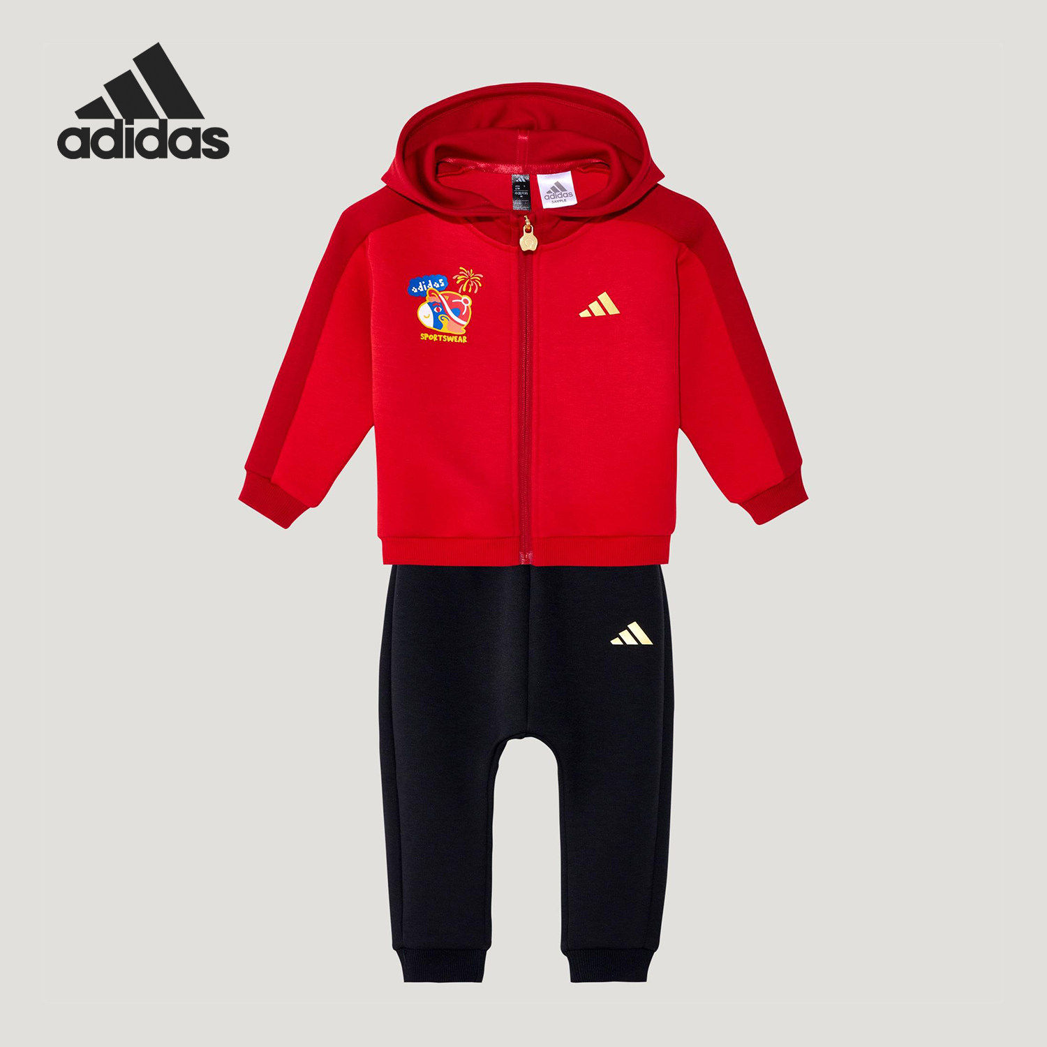 adidas阿迪达斯男女童新年款针织运动休闲连长袖连帽套装KV6902