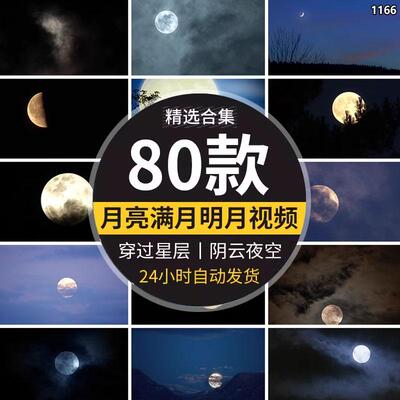 实拍天空中月亮穿过乌云夜景阴云明月圆月治愈系树枝剪影视频素材